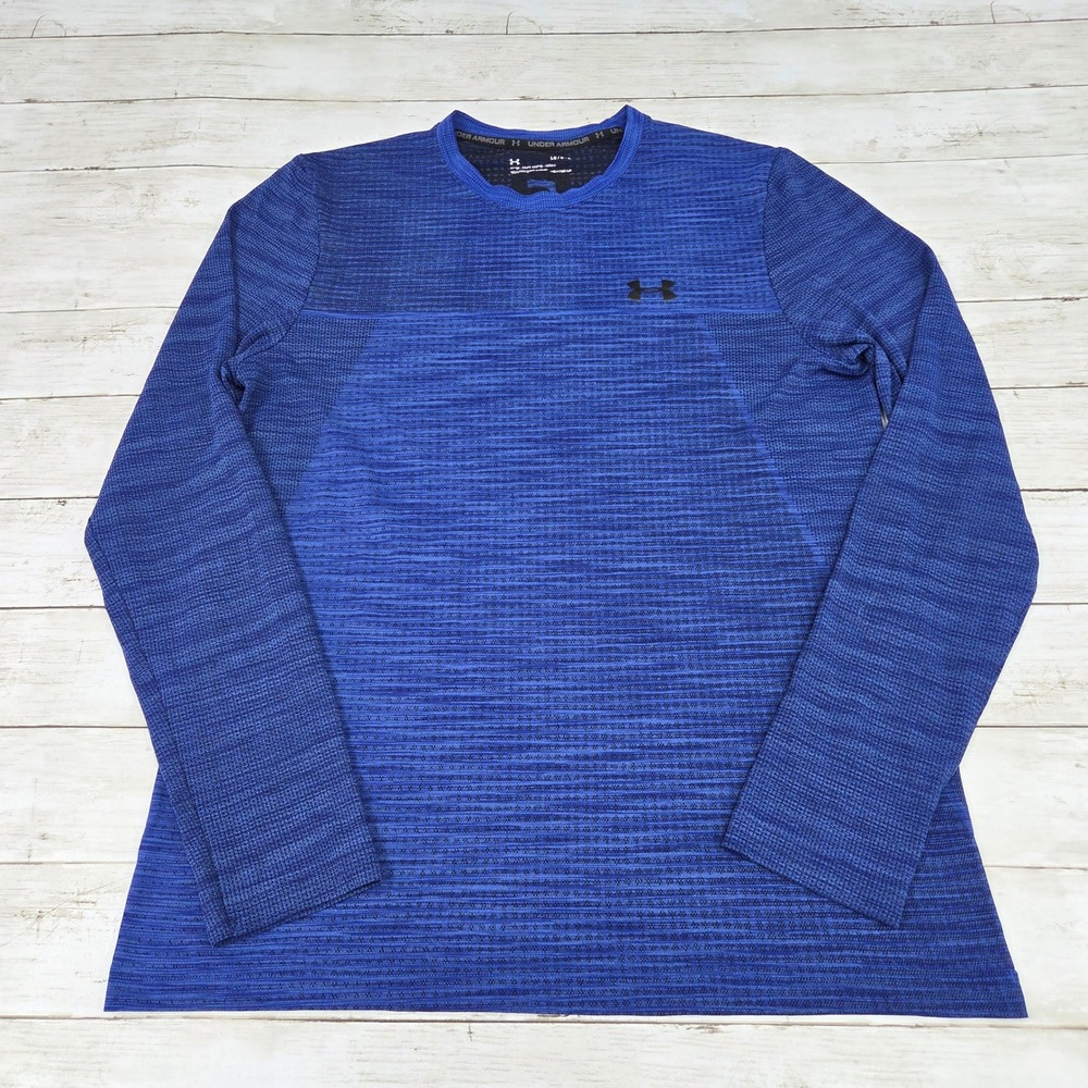 Under Armour Vanish Shirt Men Large Blue HeatGear Fitted Space Dye Long Sleeve